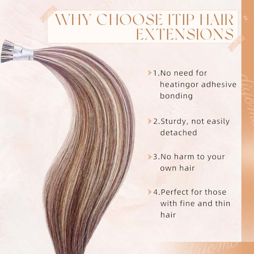 Remy Hair I Tip Extensions 18 Inch Golden Brown & Blonde - 30g Pack - DIYOMO