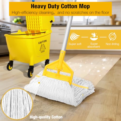 35 Qt Commercial Mop Bucket with Side Press Wringer - Yellow, Wheels