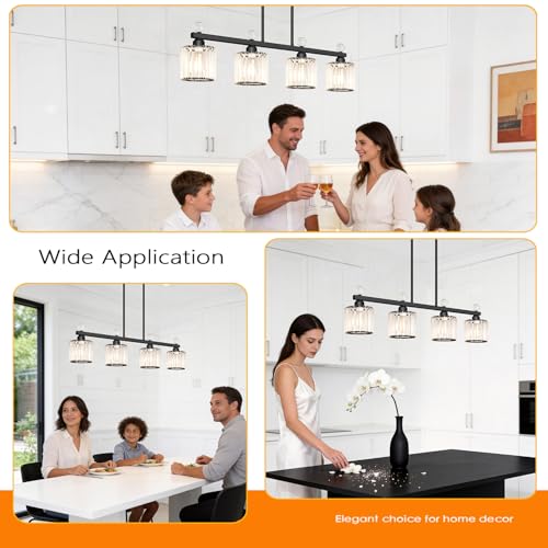 32-Inch Crystal Kitchen Island Pendant Light - Black 4-Light Variation