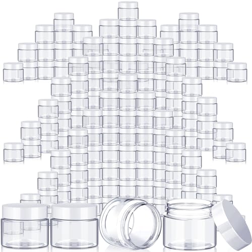SATINIOR 100 Pcs Plastic Jars with Lids Small Containers Lids Wide Mouth Small Plastic Containers for Lotion Cream Rhinestones Body Butters Travel Storage(4 oz,White)
