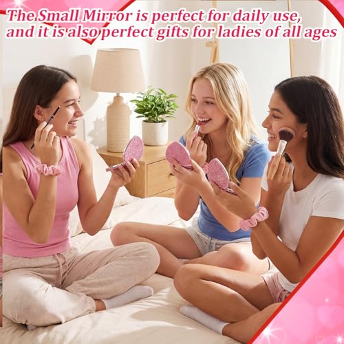 30 Pcs Galentines Gifts Bulk for Girl Women Valentine's Gifts Include 10 Pink Scrunchies 10 Folding Heart Mirror 10 Fuzzy Socks for Women Friends Female Girls Sister Present Birthday