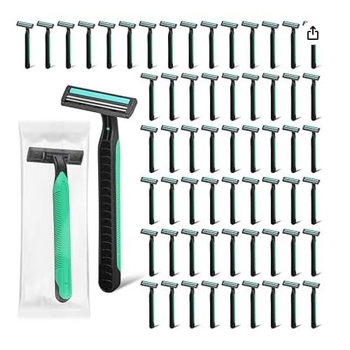 Disposable Twin Blade Razors in Bulk, Individually Wrapped - Clear Safety Cap, For Homeless, Hotel, Airbnb, Travel (pack of 200,green)