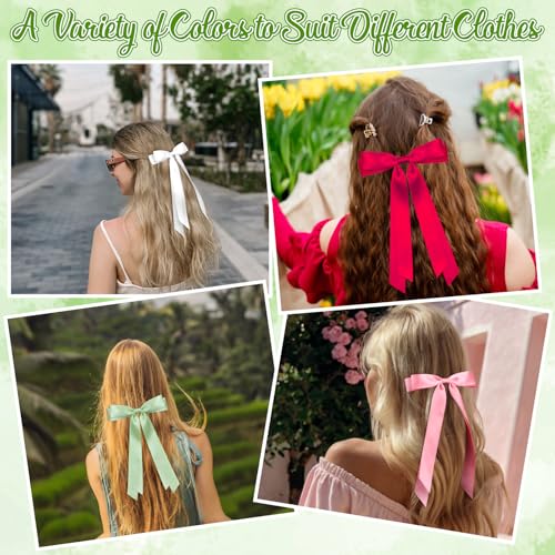 40 Colors Satin Hair Bows Bulk for Women Large Long Tail Hair Ribbons - Elegant Hair Clips & Barrettes