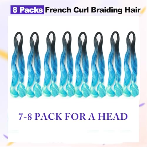 Paraglame 8-Pack Ombre Blue French Curly Braiding Hair 12 Inch Synthetic Bouncy Hair