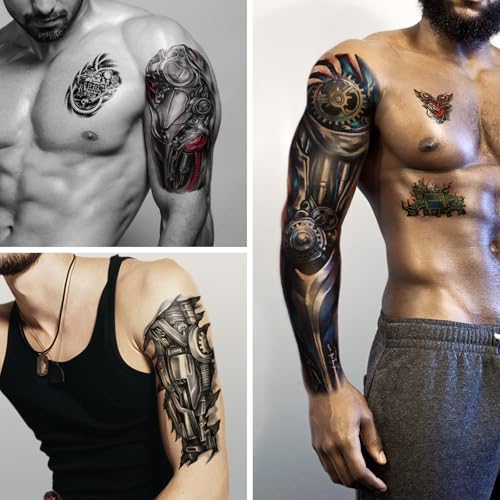 Yazhiji 48 Waterproof Temporary Tattoos For Adult, Mechanical Temporary Tattoos for Men Women, Half Arm Robot Fake Tattoos Sleeve, Realistic Mechanical Half Arm Tiny Tattoo Sticker
