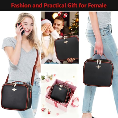 Travel Makeup Bag with Light Up Mirror - Black, Waterproof, Rechargeable LED Vanity Case