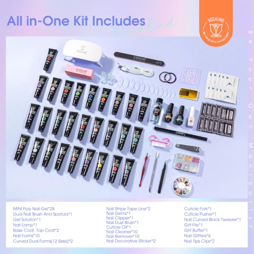 ROSALIND Neon Poly Nail Gel Kit - 28 Colors & 72 Nail Tools, 28 Color Mini Lamp