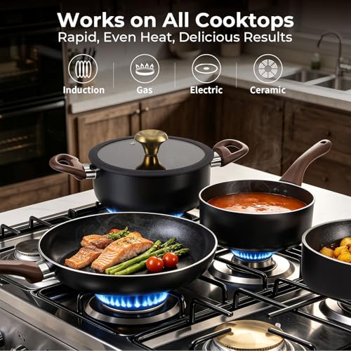 Non-Stick Ceramic Cookware Set 11 Pieces - Space-Saving Pots & Pans for Small Kitchens