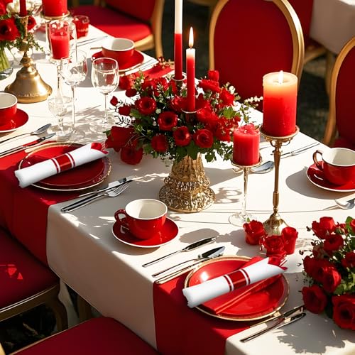 Joyido Red Classic Heavy Duty Pre Rolled Plastic Silverware Set 400PCS for Weddings