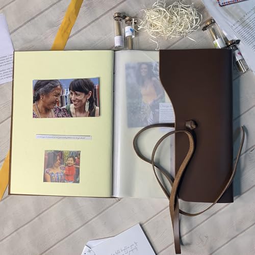 Large Cream Paper Rustic Town Full Grain Leather Photo Album with Gift Box