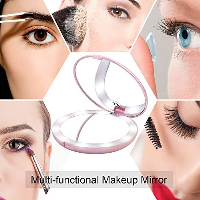 Gospire 5" Lighted Travel Makeup Mirror 1X/7X Magnifying Double Sided, Super Large LED Compact Portable Handheld Pocket Illuminated Cosmetic Vanity Mirror with Battery for Makeup Bag