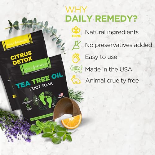 DAILY REMEDY Tea Tree Oil & Citrus Foot Soak Set, Pack of 2, for Foot Pain, Odor, Sore Feet, Athlete¡¯s Foot, Soften Calluses - Natural Blend & Salts, Made In USA