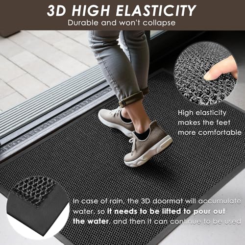 Indoor Outdoor Door Mat 47x70 Heavy Duty with 3D Mesh Technology – Black Grey
