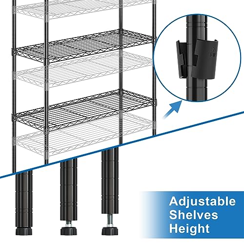 Heavy Duty Wire Shelving 3-Tier Storage Rack Black - Adjustable Metal Organizer