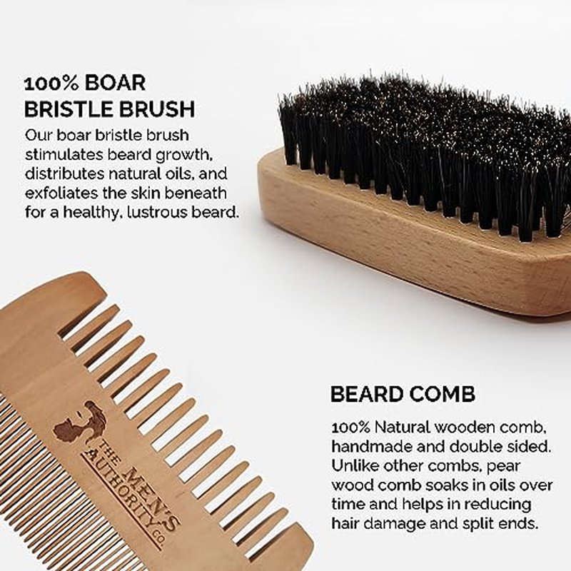 M. A. C.¢ç Beard Kit for Men, Beard Grooming Kit Including Boar Brush, Trimming Scissor Beard Comb and Straight Edge Safety Razor & Blades-Ideal Beard Care Kit with Wooden Gift Box