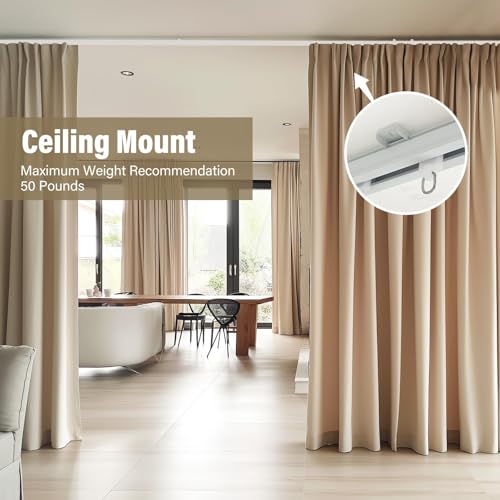 Heavy Duty Ceiling Curtain Track Wall Mount - 18 FT White Room Divider Rod with Hooks