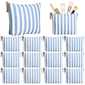 Blue Striped Makeup Bags Bulk Set - 12 Reusable Canvas Cosmetic Organizers