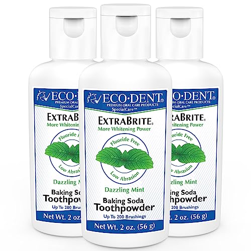 Eco-Dent ExtraBrite Baking Soda Tooth Powder Mint Fluoride-Free Whitening 2oz Pack of 3