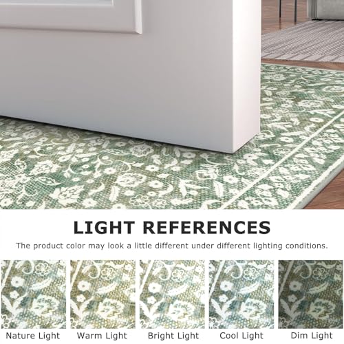 SILOLLOOM Vintage Sage Green Floral Hallway Runner Rug 2.6x16 ft Non-Slip