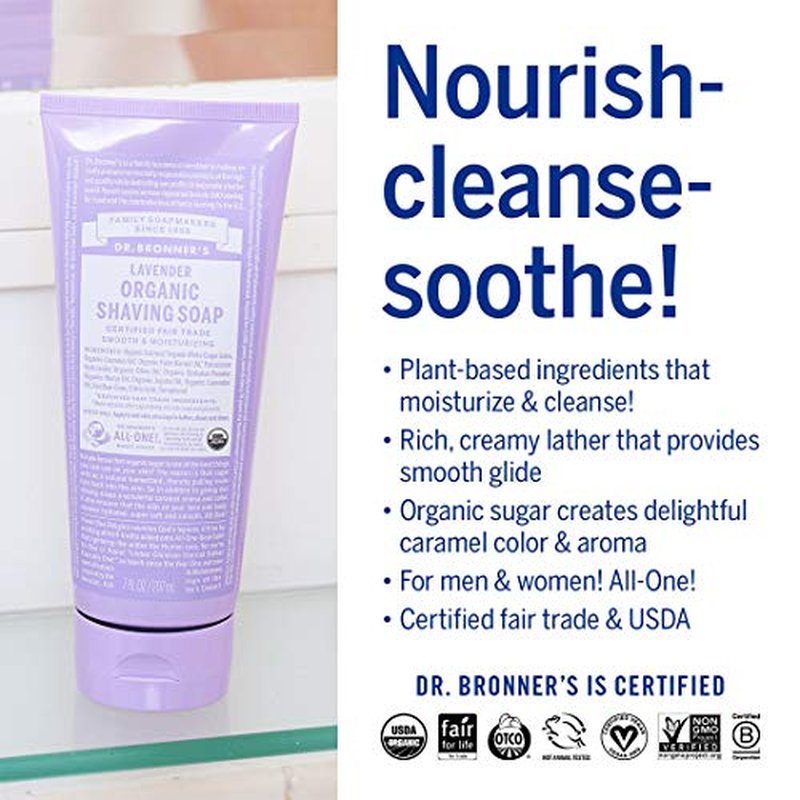 Dr. Bronner's Organic Shaving Soap? (Lavender, 7 Ounce)? Moisturizing Shave Soap for Men & Women? Certified Organic Sugar & Shikakai? For Face, Underarms & Legs