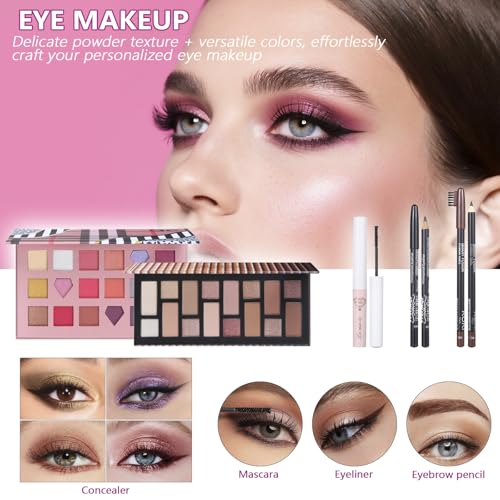 Makeup Kit for Girls & Women - 18 Colors Teen Beginner Set with Eyeshadow, Foundation, Concealer & Brushes