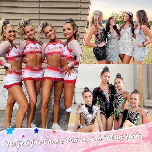 6 Pcs Glitter Black Rhinestone Cheerleading Scrunchies - Sparkly Hair Accessories for Cheerleaders & Dance