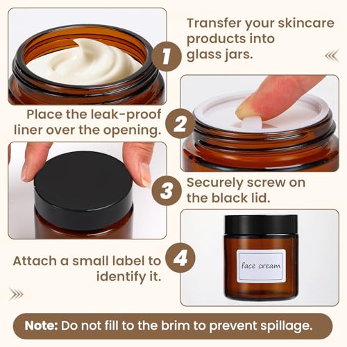 Amber Glass Jars with Lids Set - 60 Pcs 2oz Storage Jars with Labels & Spatulas - Amber
