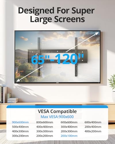 85-120 Inch Heavy Duty Tilt TV Wall Mount Bracket - Max 220LBS, VESA 900x600mm, Fits Most 65+ 75+ 120 Inch TVs - Variation of 65-120