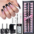 SXC Cosmetics French Tip Press On Nails ? Black Series, Medium Square, X-Pro Tips Starter Kit | 150PCS, 15 Sizes, 5 Styles, Beginner-Friendly