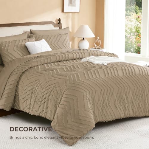 California King Comforter Set with Sheets - Taupe Boho 7-Piece Bed in a Bag, Amber Brown Variation