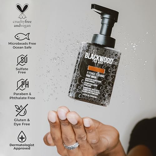 Blackwood For Men X-Punge Foaming Face Wash - Acne Facial Cleanser For Oily to Normal Skin - Deep Cleanse for Exfoliation - Natural Vegan Formula - Paraben Free, Sulfate Free, & Cruelty Free (4.55 oz)