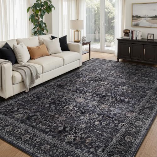 Jainmy Midnight 6x8 Vintage Area Rug for Living Room & Bedroom, Washable Non Slip Low Pile