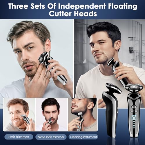 Men's Waterproof Electric Razor & Grooming Kit with Trimmer, Face Brush, LCD & Travel Lock