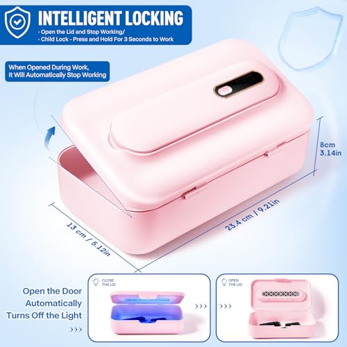Pink Portable UV Nail Tool Cleaner Box with Blue Light – Rechargeable & Auto Shut-Off