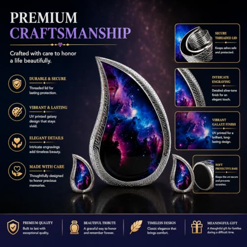 Premium Family Cremation Urn Set for Human Ashes - Teardrop Design with Keepsakes & Necklace - Memorial Urn Kit (220lbs) - MemoricUrn