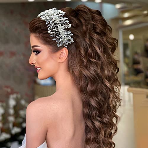 Pearl Bridal Headband Wedding Headpiece for Bride - Handmade Crystal & Pearl Design