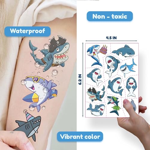 Cute Shark Temporary Tattoo for Party Supplies, 70+ PCS Pre- Cut Shark Tattoos Stickers for Birthday Parties, Shark Tattoos for Adults Party Favor, Waterproof Tattoos.