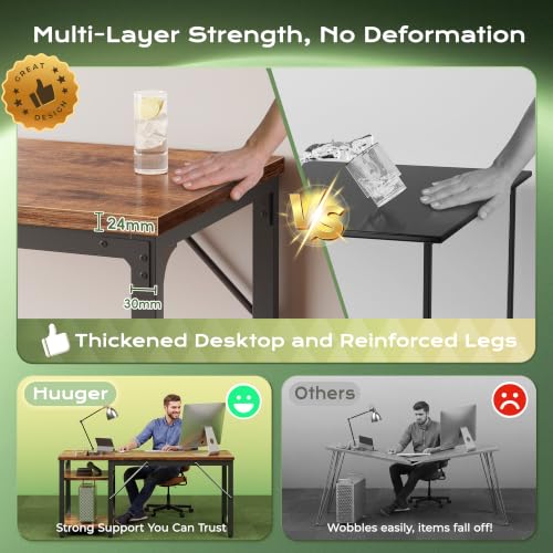 Rustic Brown 47.2 x 19.7 Inch Computer Desk with Power Outlets - Thick Desktop