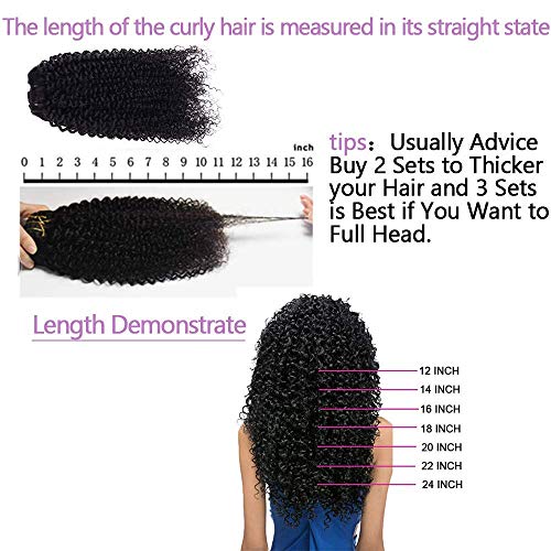 Black 14 Inch Kinky Curly Clip-In Hair Extensions 110g Full Head - Natural Black