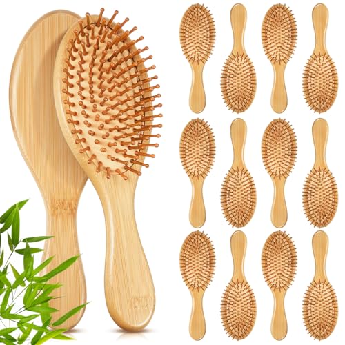 12 Pcs Natural Bamboo Hair Brushes Set - Wooden Paddle Detangling & Styling