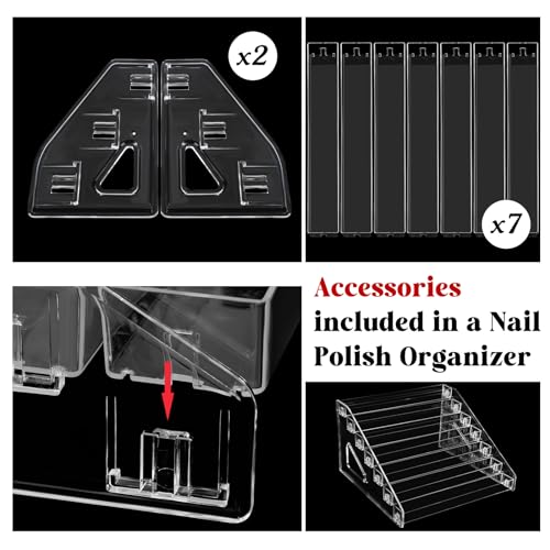 2 Pcs Acrylic Nail Polish Display Stand - 7 Tiers Clear Organizer with Detachable Shelves