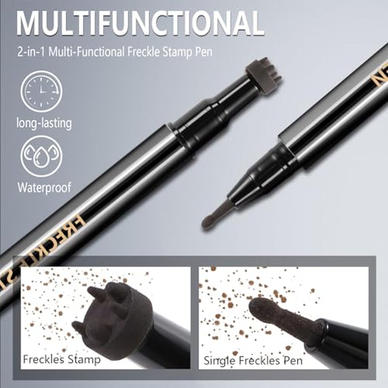 2PCS Light&Dark Brown Freckle Stamp Pen Waterproof, Natural Lifelike Faux Freckles Stamp Stain maker Pen, Long Lasting Quick Dry Liquid Fake Freckle Pencil Magic for Face Sunkissed Makeup