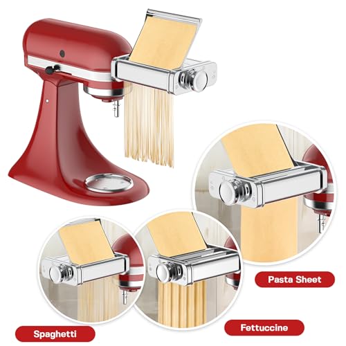COFUN 3-in-1 Pasta Maker Attachment for KitchenAid Mixer, Metallic Silver