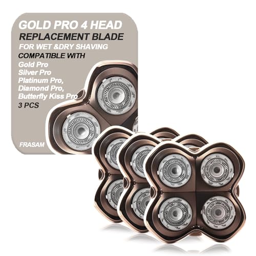 3 Pack Gold Pro Replacement Blades for Skulls Head Shavers - Compatible with Pit Bulls Series