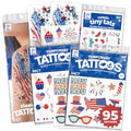 Fourth of July - America Temporary Tattoos, American Flag Arm Sleeve Tattoos & Freckle Tattoos, Red White and Blue Arm Stickers, 4th of July, USA Party Favors (Fourth of July 95pk)