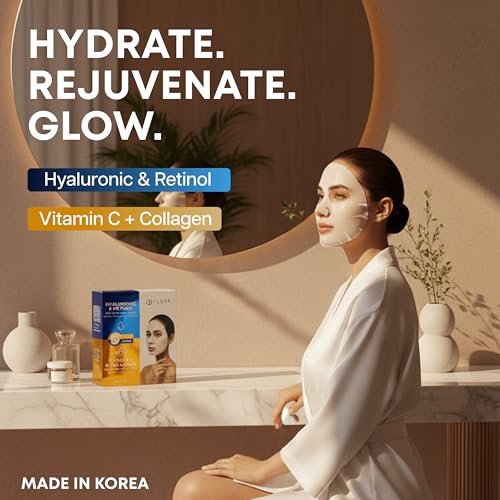 Clear Beauty Hyaluronic & Retinol + Vitamin C Collagen Face Mask Duo ? Hydrating, Firming & Revitalizing For Dull Or Aging Skin ? Dermatologist Tested, Korean Skin Care, Clean Beauty ? 10 Sheets