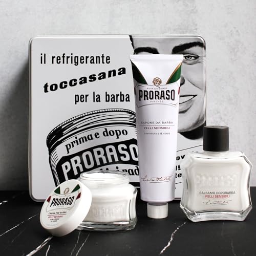Proraso Sensitive Skin Shaving Kit with Pre-Shave, Cream & After Balm in Vintage Tin