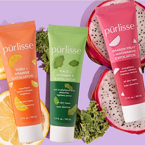 pürlisse Dragonfruit + Niacinamide Face Exfoliator - Brightening Skin Scrub for Radiance & Texture - Strengthens Barrier, Reduces Blemishes, Anti-Aging - 1.7 Fl oz