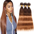 LOIUMGUU Brazilian Virgin Human Hair Bundles T4/30 Ombre Straight 12-16 Inch