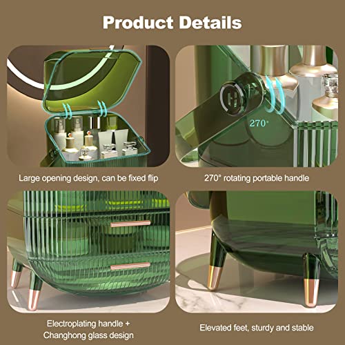 Ergocar Portable Retro Series Multi-Function Make Up Case Dustproof Cosmetic Storage Box, Skin Care Products Jewelry Organizer Finishing Box Bathroom Desktop - Retro Green